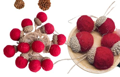 12 Stück Eicheln Anhänger im Scandi-Stil aus Filz, Handmade Herbstdeko Eicheln Filzanhänger Weihnachten Miniatur Weihnachtsdeko Weihnachtlicher Baumschmuck Winterdeko (01)