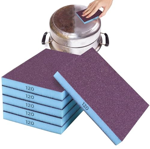 STEBRUAM 6 Spugne Abrasive Grana 120 per Legno e Metallo - Spugne per Levigatura Riutilizzabili - Ideali per Pareti, Mobili, Superfici in Legno e Metalliche