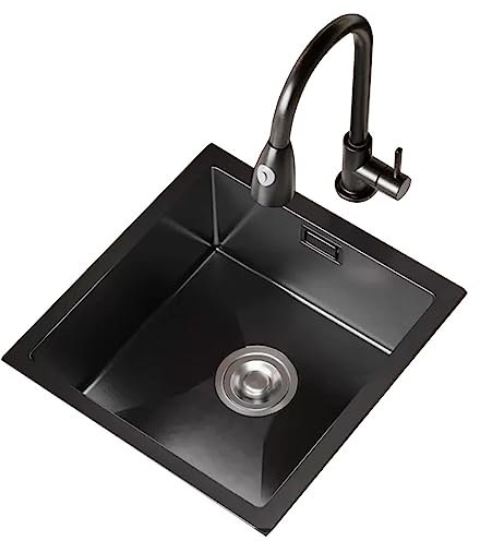 TMKDNNKG Lavello a Una Vasca Mini Piccolo a Vasca Singola con Rubinetto Lavabo da Cucina Lavabo da Incasso Lavello da Incasso per Bar da Balcone Lavelli sopra e sotto Il bancone (Colore: Nero, Dimens