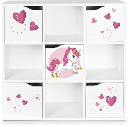 leomark Scaffale Kubico Max - Libreria moderna portaoggetti motivo Unicorno Rosa, perfetta per soggiorno, camera da letto, ufficio e cameretta dei bambini, Dimensioni: 29 x 89 x 89,5 (altezza) cm.