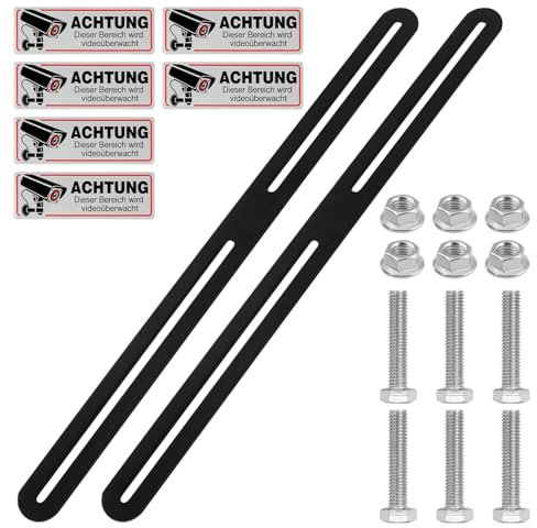 Kit de Fixation de Boîte Aux Lettres, Avec 6 Etiquettes D'avertissement de Caméra, 280 x 24 mm Support Boite Aux Lettres, pour Le Montage de Boîtes Aux Lettres Sur Des Portes ou Des Clôtures (Noir)