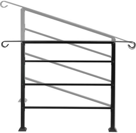 Bonnlo Outdoor Handrail Fit 3 to 4 Steps, Adjustable Hand Rails for Outside Stairs, Galvanized Iron Handrail for Garden Porch, Scroll Ends