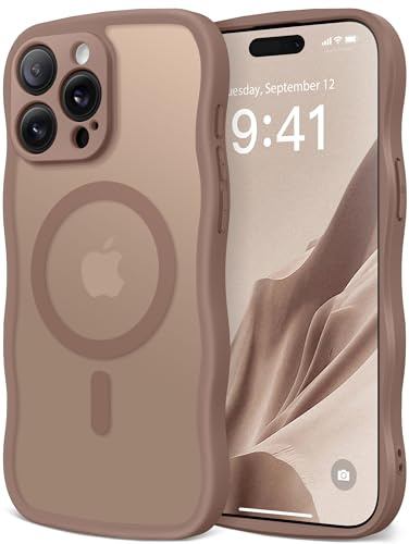 CAPRARO für iPhone 15 Pro Hülle, Kompatibel mit MagSafe | [Vollständiger Schutz der Kamera] Niedliche Welle Translucent Matte Handyhülle iPhone 15 Pro Case, Braun