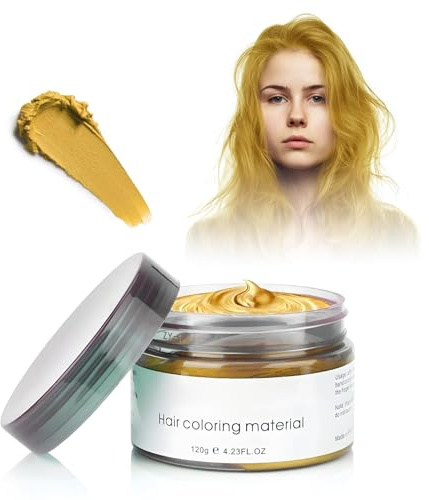 Coloration Temporaire Cheveux, 4.23 oz Coloration Cheveux Femme Homme, Cire Colorante Temporaire Pour Cheveux Facile À Laver Et À Changer De Couleur, Convient Pour Cosplay Halloween (Dorée)