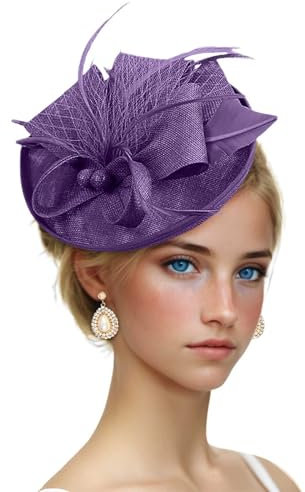Generisch Sommerhut Mädchen 6 Jahre Fascinator-Hüte für Frauen, Vintage-Teeparty-Kleidung, Outfit, Stirnband, Kirchenhut für Frauen Leichter Sonnenhut (Purple, One Size)