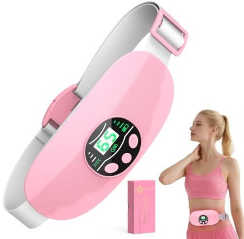 LKV Heat Pad for Period Pain Relief Portable Period Heating Pad Belt Pink | Wearable Heat Pads with LCD Display, 3 Heat & 3 Vibration Modes, USB Rechargeable Heated Belt, Gifts for Women Gril Her