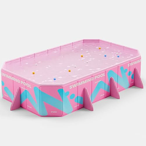 Azul/Rosa No Hinchable Gran Piscina Familiar Rectangular Plegable Piscina Exterior con 2 desagües Fácil de Instalar for Adultos, niños y Perros(Pink,2.2m/7ft)