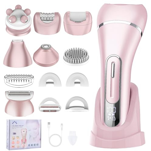 Focenat 7 In 1 Rasoio elettrico donna,Epilatore elettrico donna,Depilatore corpo donna,Rasoio donna parti intime,Rasoio Parti Intime Donna,Impermeabile IPX7,Display LCD,per Braccia Zona Bikini (Rosa)