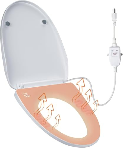 Beheizter WC-Sitz – länglicher intelligenter Toilettensitz mit 3 Heizmodi, Bidet-Befestigung für Toilette, Auto-Nachtlicht, Temperaturanzeige & Auslaufschutz – Einfache Reinigung & Installation