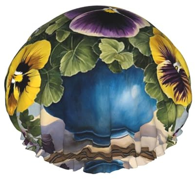 Pansy Perfection -Print Extra Large Waterproof Shower Cap-Double Layer Protection For Long/Curly Hair