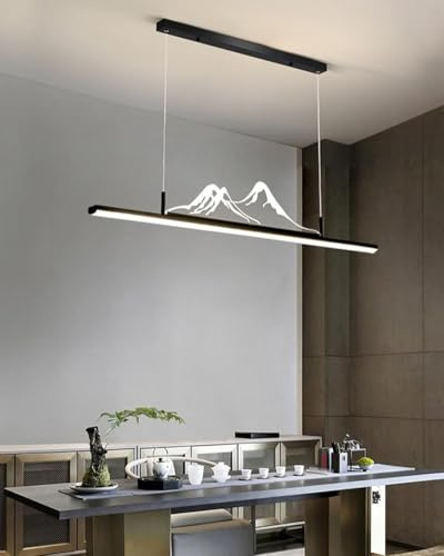 Moderne LED Pendelleuchte esstischlampe Dimmbar Kreative Hängeleuchte Esszimmerlampe Linear Design Pendellampe Büro Kronleuchter mit Fernbedienung Hängelampe Küchen Esszimmer Lampe(Black,120cm)