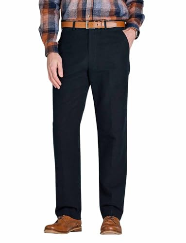 Pegasus Men's Moleskin Trousers with Hidden Stretch Waist Soft Brushed Cotton Warm Winter Smart Casual Wear Navy 36W / 29L