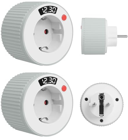BAIFULAI 2 paquetes de temporizador de enchufe: Temporizador mecánico con temporizador de 1 minuto a 24 horas, temporizador de enchufe con pantalla LED digital para todo tipo de electrodomésticos