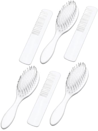 Baby Hair Brush Set Comb for Newborn Scalp Care, 3 Sets | Plastic, Detangle Knots and Massage Scalp, White Finish for Babies, Toddler Registry and Shower