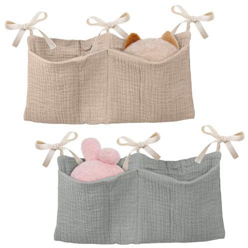 Clvsyh 2 organizer per letto per la cameretta dei bambini, organizer da appendere per lettino, organizer regolabile, lettino per bambini, fasciatoio per pannolini (verde fagiolino+cachi)