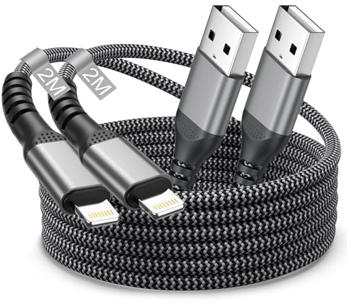 Cavo iPhone USB Ligtning 2M 2Pezzi, Cavo Lihtning USB Apple Certificato MFi Cavetto i-Phone Filo Caricatore Nylon Cavi USB a Light-ning Carica Rapida per i-Phone 14 13 12 11 Pro Max/XS/XR/8/7/6/iPad