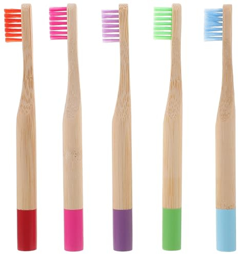 ARTSEWPLY 5 Stück-pack Holzzahnbürsten für Kinder mit Weichen Borsten Verschleißfest und Bequem zu Halten Nachhaltige Kinderzahnbürste für Sanfte Zahnpflege Zufällige Farbe