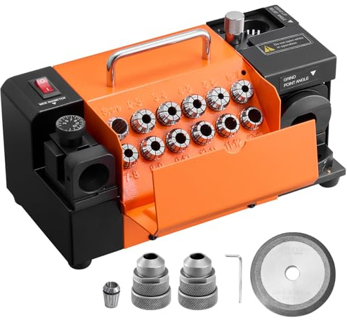 VEVOR Affuteur Foret MR-13A Affûteuse Forets 3-15 mm Machine Affûtage pour Atelier Garage, Angle de Pointe Réglable 95°-135° 120 W Haute Vitesse 4600 tr/min avec 13 Pinces, Mandrins à Pince, Meule CBN