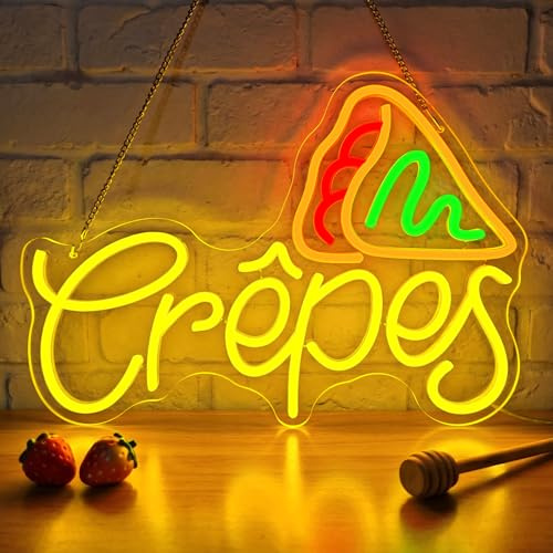 Lxmoneon Insegna luminosa Crêpes, Insegne al neon per alimenti francesi, luce al neon USB per porte e finestre, led sign dimmerabile per pancake cucina feste, ristorante, negozio di creperie