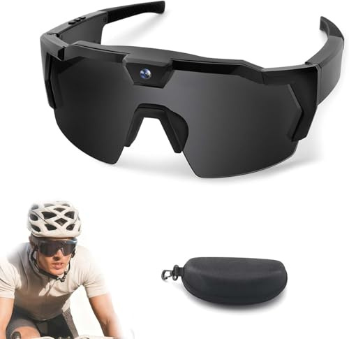 Dujuanus 4K HD Baseball Glasses with Camera, Occhiali da Sole Sport Mini Telecamera, Action Camera Per Escursionismo, Equitazione Attività All'aperto Registrazione (Black-B,16GB)