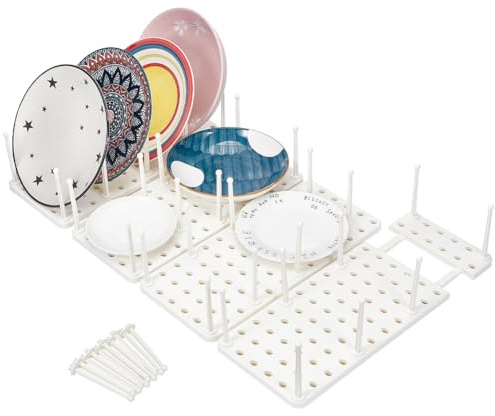 UNICRAFTALE 4 Set Pegboard Drawer Organizer Beige White Plastic Pegboards Dish Rack 28x15cm Snap-On Plate Dryer 48 Hooks Counter Space Saver No-Rust Utensil Holder for Kitchen Cabinet RV