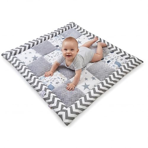 DANKA® Extra dicke Krabbeldecke 100x100 cm – 100% Baumwolle – weich & sicher auf harten Böden – faltbare Baby Spieldecke für Zuhause & unterwegs (Zickzack)