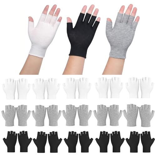 15PCS Cotton Gloves,Gloves for Nighttime Treatment and Daytime Hand Protection,Fingerless Moisturizing Gloves for Women Men-White,Black,Gray in Three Colours