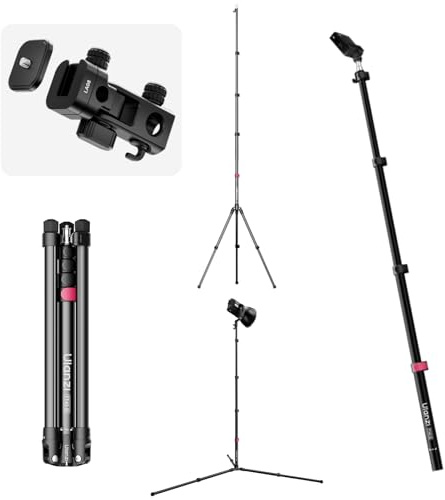 ULANZI TT43 II - Soporte de luz, trípode plegable inverso ligero de 86.6 pulgadas con cabezal de inclinación de liberación rápida, carga de 9 libras, columna central desmontable como poste de pluma