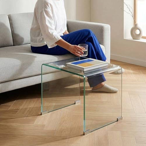 [en.casa] Beistelltisch Varlofrek Transparent Glas 50 x 50 x 50 cm Wohnzimmer Glastisch Couchtisch Nachttisch für Schlafzimmer