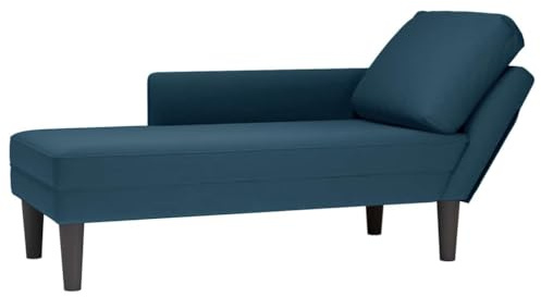 LoogCape Chaiselong med kudde och höger armstöd blå sammet, bekväm avkopplande stol, loungefåtölj, ergonomisk, för vardagsrum sovrum kontor, klädsel, liggfåtölj, koppla av