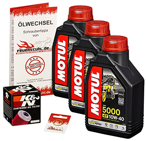 Motul 10W-40 Öl + K&N Ölfilter für Suzuki GS 500 /E/F, 79-08, GM51A GM51B BK - Ölwechselset inkl. Motoröl, Filter, Dichtring | Ölwechsel Set mit Motul 5000 10W-40 Motoröl, K&N Ölfilter und Dichtring(en)