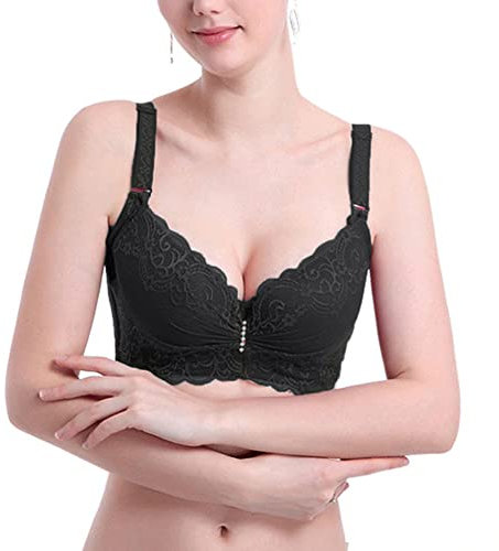 Tidecc Lace Bra for Women Push Up 3/4 Cup Underwire Lingerie Bralette Adjustable Everyday Bras (Tag 38C,38D,38E(UK 34C,34D,34E), Black)