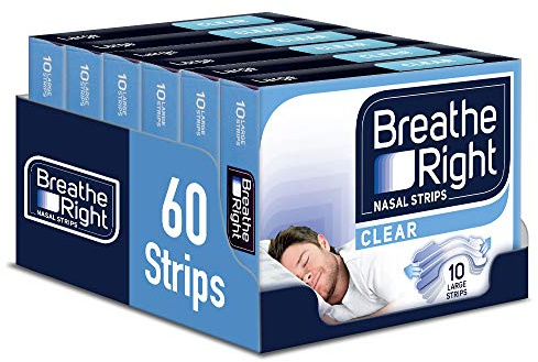 Breathe Right Nasal Strips, Snoring Congestion Relief for Men & Women, Large, Clear, Pack of 6 (60 Total Strips)