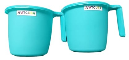 Indian Plastic Bathroom Bath Accessory Set of 2 Mugs - 1.5 Litre Each Bathing Dabba, Certified Water Mug - Assorted Colors