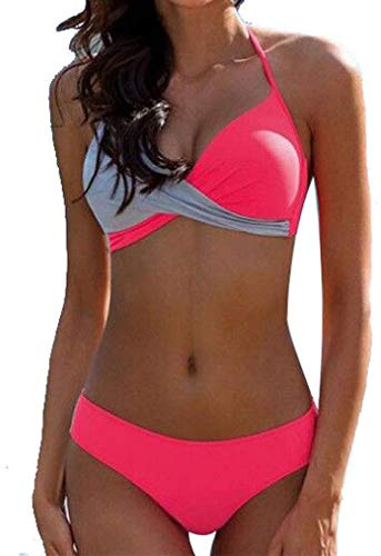 CheChury Costume da Bagno Donna Due Pezzi Set Bikini Mare Sexy Push Up Imbottito Reggiseno Tankini Halter Swimwear Sportivo Estate Beachwear