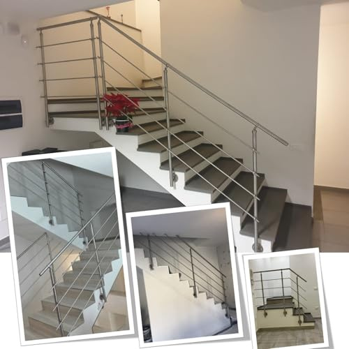Parpyon® Ringhiera Scala in acciaio Inox AISI 304 Uso Interno Balaustra 2 metri Fissaggio a PARETE montaggio FACILE fai da te Passamano Parapetti scale