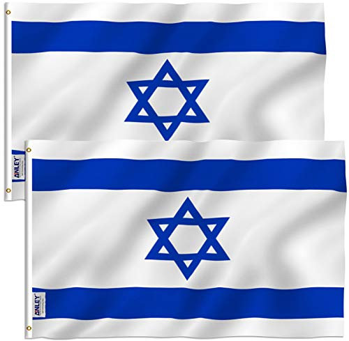 Anley Paquete de 2 Fly Breeze Bandera de Israel de 3x5 pies - Color vívido y Resistente a la decoloración UV - Encabezado de Lona y Doble Costura - Banderas Nacionales israelíes Poliéster