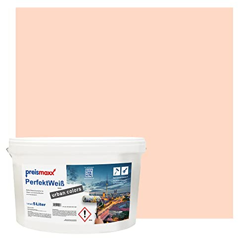 Preismaxx Perfektweiß Wandfarbe orange lachsfarben matt 5L - Innenwandfarbe für kreative Wandgestaltung, salmon, Innenfarbe, hohe Deckkraft Klasse 2, Trendfarbe für Wohnzimmer, bunte Akzentfarbe