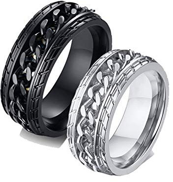KnSam 2 Stück Ring Eheringe Für Sie Und Ihn Partner Ringe Für Sie Und Sie Silber Schwarz Spinner Chain Ring Wide 8Mm Damen Gr. 54 (17.2) Herren Gr. 67 (21.3) Silber Schwarz