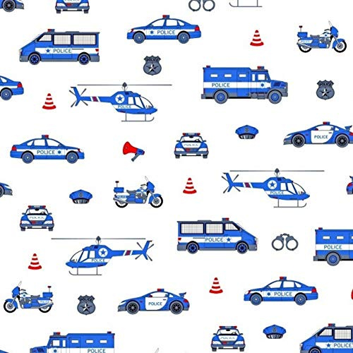 Pingianer Polis blå på vit, 150 x 160 cm, 11,99 €/m 100 % bomull, bomullstyg, barn, metervara, hantverk, sömnad, tyg