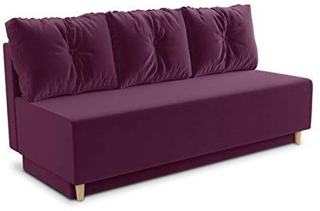 Bettsofa Mico - Sofa mit Schlaffunktion, Velours, Bonell-Ferderkern, Schlafsofa mit Bettkasten, Bettfunktion, Couch Scandinavian Design, Polstergarnitur (Violett (Kronos 03))