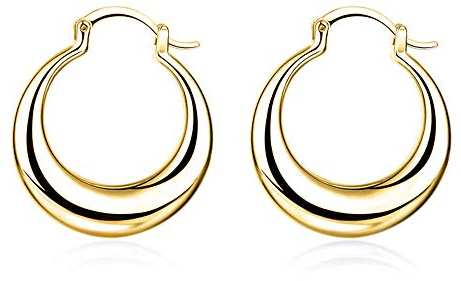 BlackAmazement 2er Set Creolen groß Ohrringe Edelstahl Silber Mondsichel Mond rund Silver Paar
