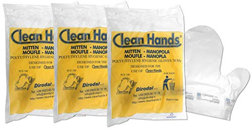 CLEAN HANDS 300 guantes higiénicos resistentes – Repuesto para kit multiusos, para panaderías, pastelería, heladería, tiendas de alimentos (3 paquetes)