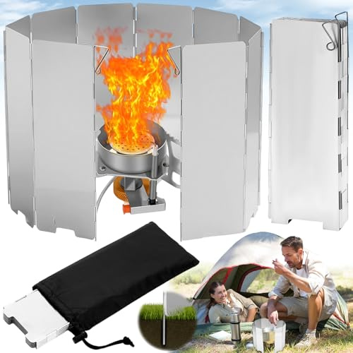 10 Pièces Plaques Pare-Brise de Camping, Assiettes Pare-Vent de Camping, Pare-Vent Pliable Rechaud Aluminium, Portable Stove Pare-brise pour Camping Réchaud Extérieur, Pique-Nique, Camping