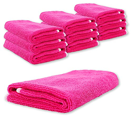ABACUS® Mikrofasertuch pink 10er Set (7791.1) - Mikrofasertuch High Performance Reinigungstuch Putztuch Fenster Fusselfrei Hohe Saugkraft