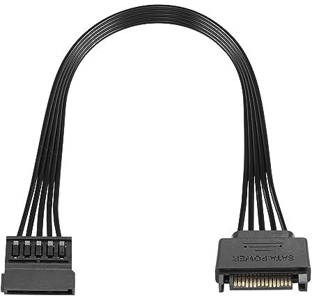 QIANRENON 30cm 15-Pin SATA Power Extension Cable Male to Female Black Flat Cable for HDD, SSD, DVD Burner, etc