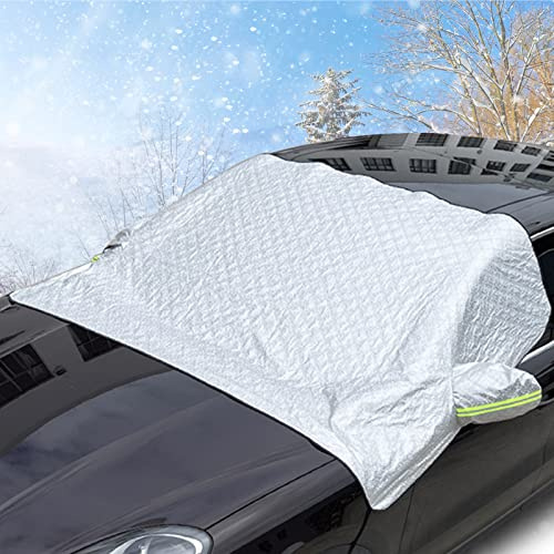 Scheibenabdeckung Winter, Frontscheibenabdeckung, Halbgarage Winter, Windschutzscheibe Abdeckung Hagelschutz Sonnenschutz Sommer UV Faltbare Auto Abdeckung SUV (245×140cm)
