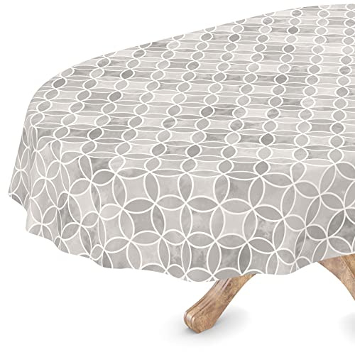 Nappe en Toile cirée Lavable, Ovale, Bord coupé, Kaléidoscope, Gris, Facile d'entretien, 140 x 240 cm