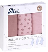 Alvi Mull-Windeln 3er Pack Curly Dots - Pink | Spucktuch im 3er-Pack, saugfähig, 80 x 80 cm, nachhaltig, waschbar und mit liebevollen Motiven gestaltet