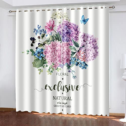 MTBDyyds Verdunkelungsvorhänge 3D Drucken 150X166Cm Bunt Modisch Blumig Verdunklungsvorhänge Kinderzimmer 2 Stück Vorhang Blickdicht Ösenschal Kindergardinen Junge Verdunklungsgardine